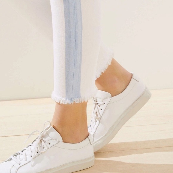Ann Taylor LOFT Side Stripe Frayed High Waist Skinny Crop White Jeans - Picture 6 of 11